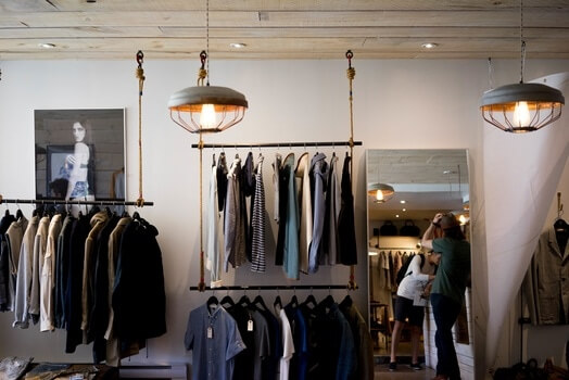 Store, clothing on racks