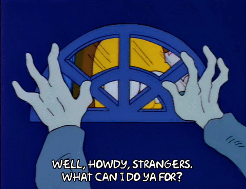 ned flanders open the door and says "well howdy strangers what can I do ya for"