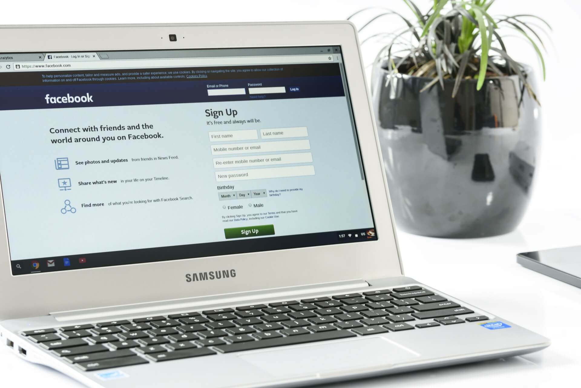 Laptop screen with Facebook open