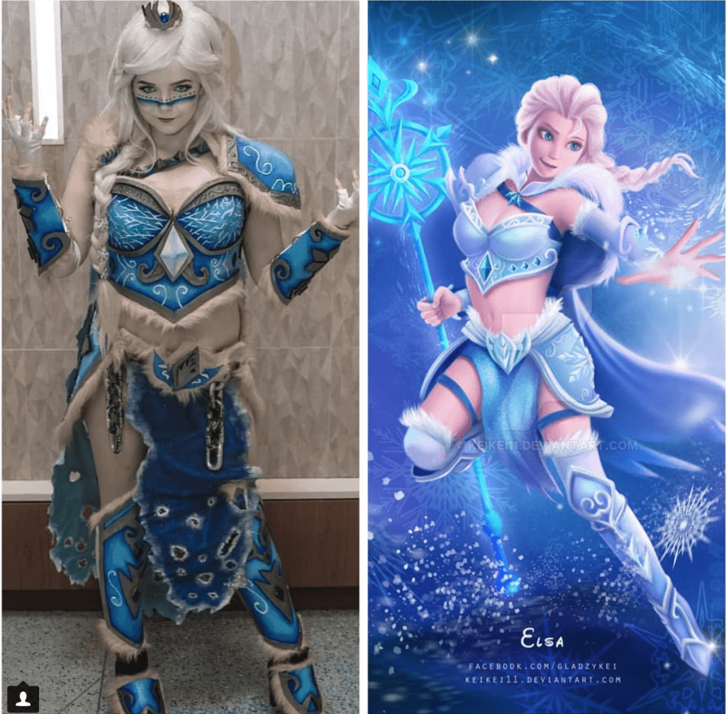 @daynathesloth Humber Student Dayna dressed up in her Elsa, a movie character, costume next to the Elsa character