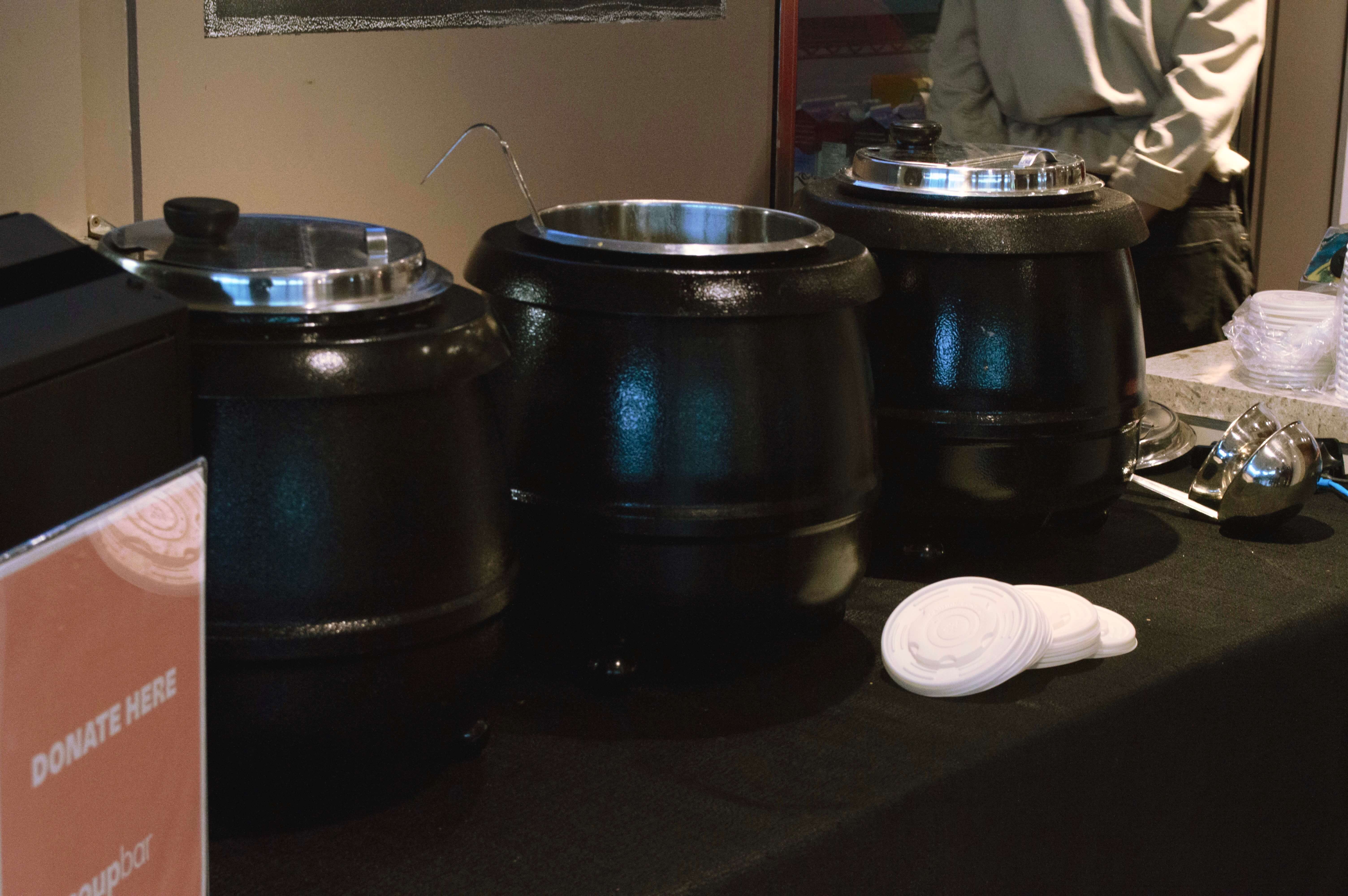 three soup wells sitting side by side