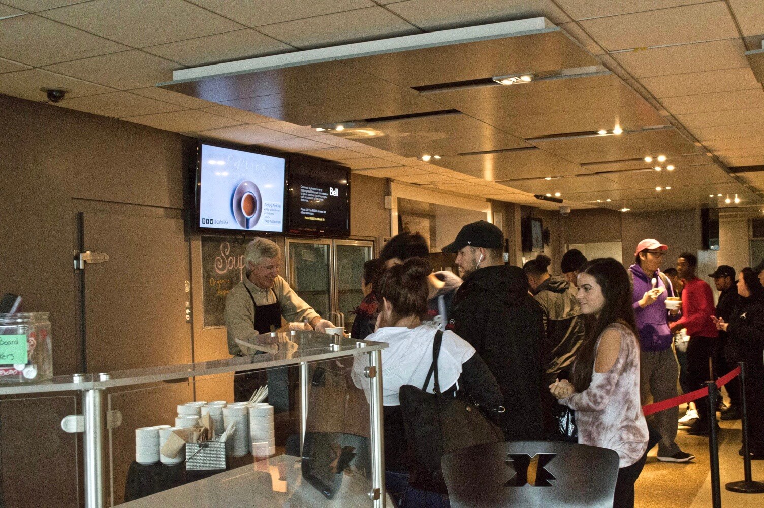 students lined up for the soup bar