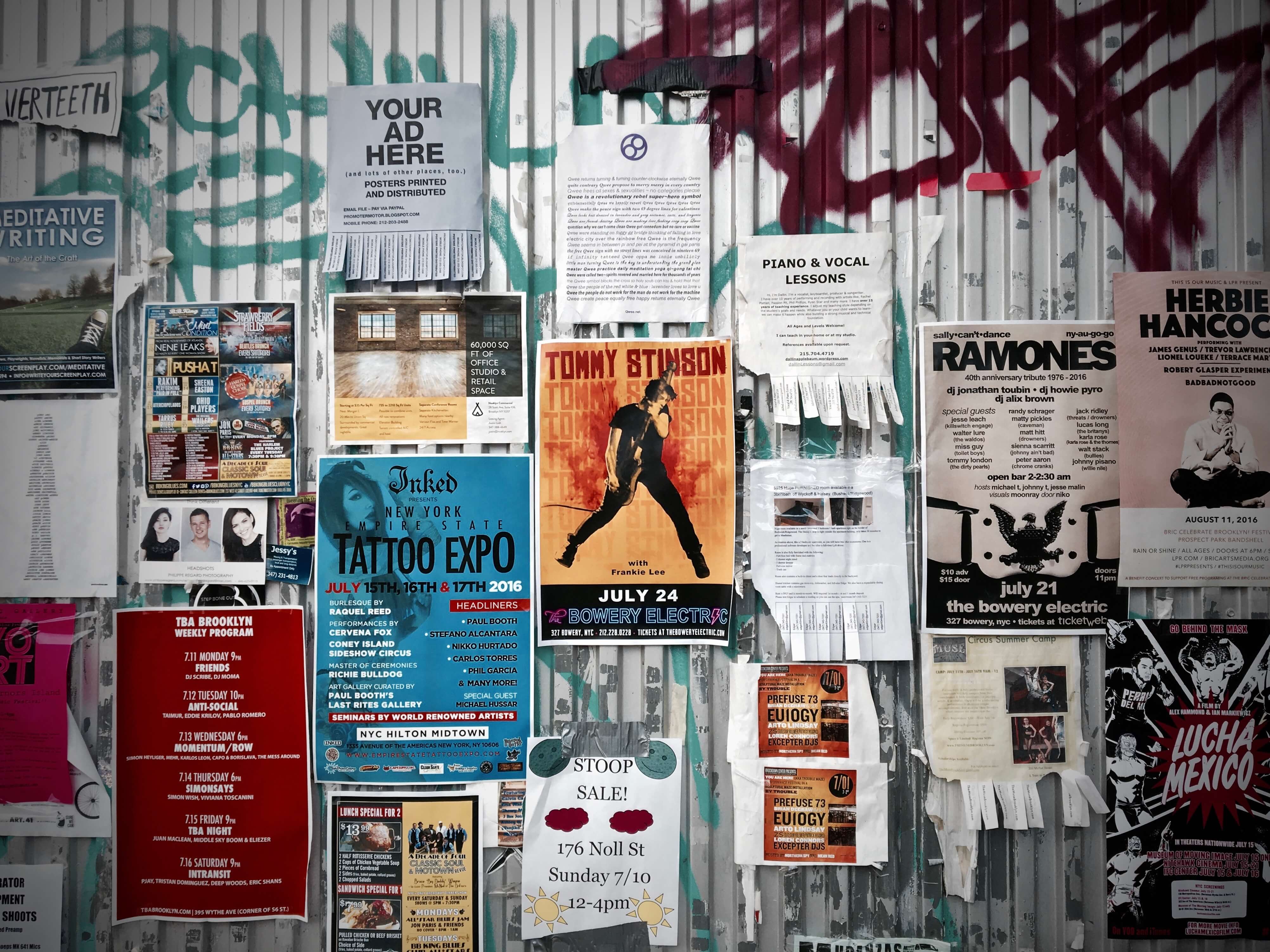 wall full of posters
