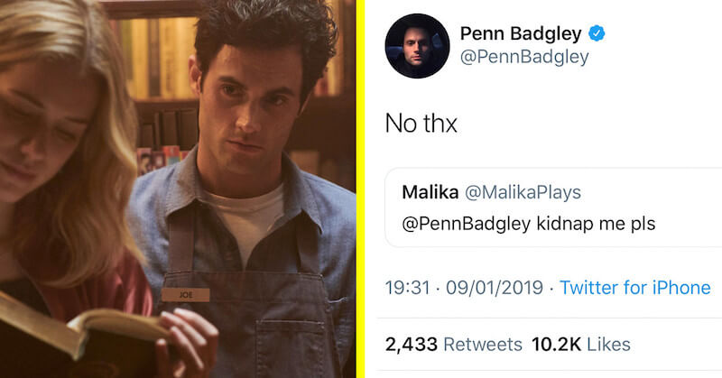 Joe goldberg and tweet reading "no thx"