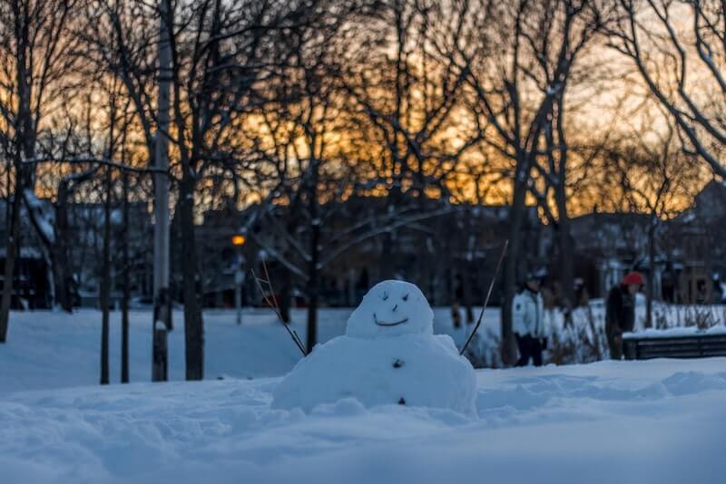 Snowman with trees in background