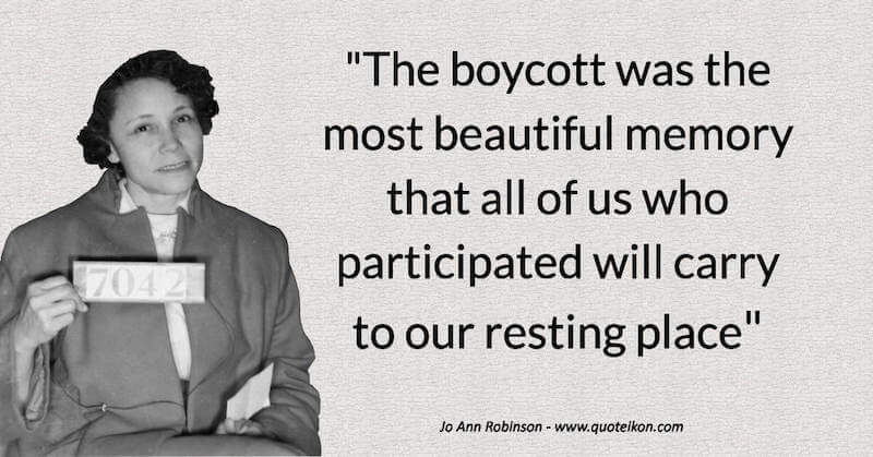 Jo Ann Robinson holding sign that reads number 7042 and quote reading, "the boycott was the most beautiful memory that all of us who participated will carry to our resting place"