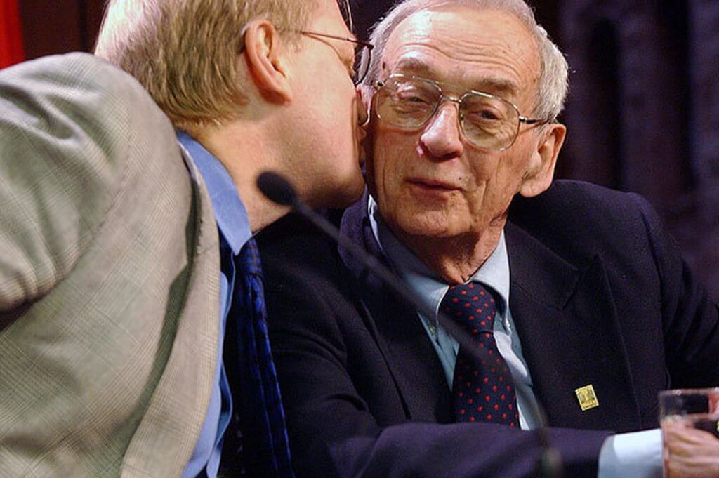 George Hislop receiving kiss on cheek.