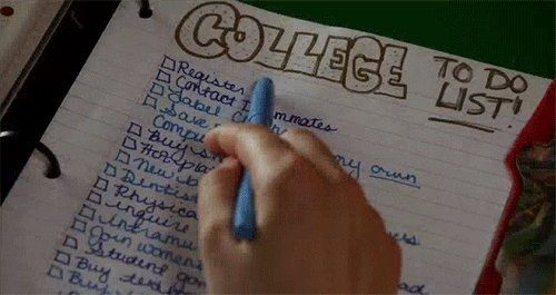 Girl stares at to-do list with a stressful face