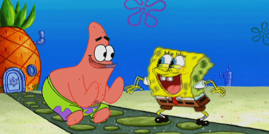 Spongebob Squarepants and Patrick Star high five