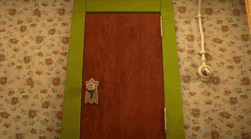 Mike Wazowski and Sully from, "Monsters University," are kicked through an open door and land on their stomachs.