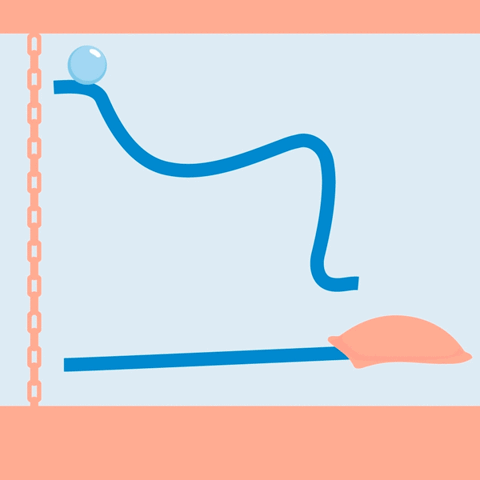 A cartoon breathing aide featuring a ball rolling down a hill and being carried back up to the top by a mechanical lift.