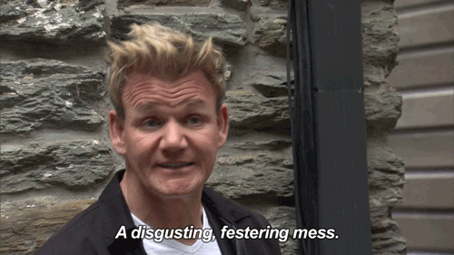 Gordon Ramsey saying "a disgusting, festering mess."