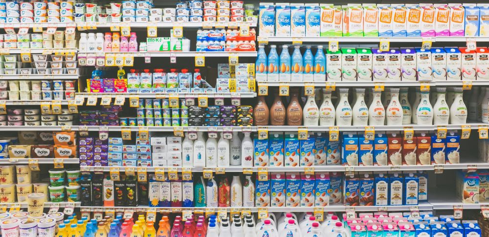 Milk, cheese, yogurt section of grocery store