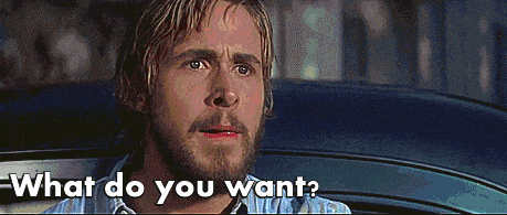 Clip from Nick Cassavetes' "The Notebook" (2004) showing a heated conversation between Noah Jr. (Ryan Gosling) and Allie Hamilton (Rachel McAdams). Noah asks Allie, "What do you want?" and she replies, "It's not that simple." This exchange repeats twice. The couple is standing outside on green grass next to a black car.