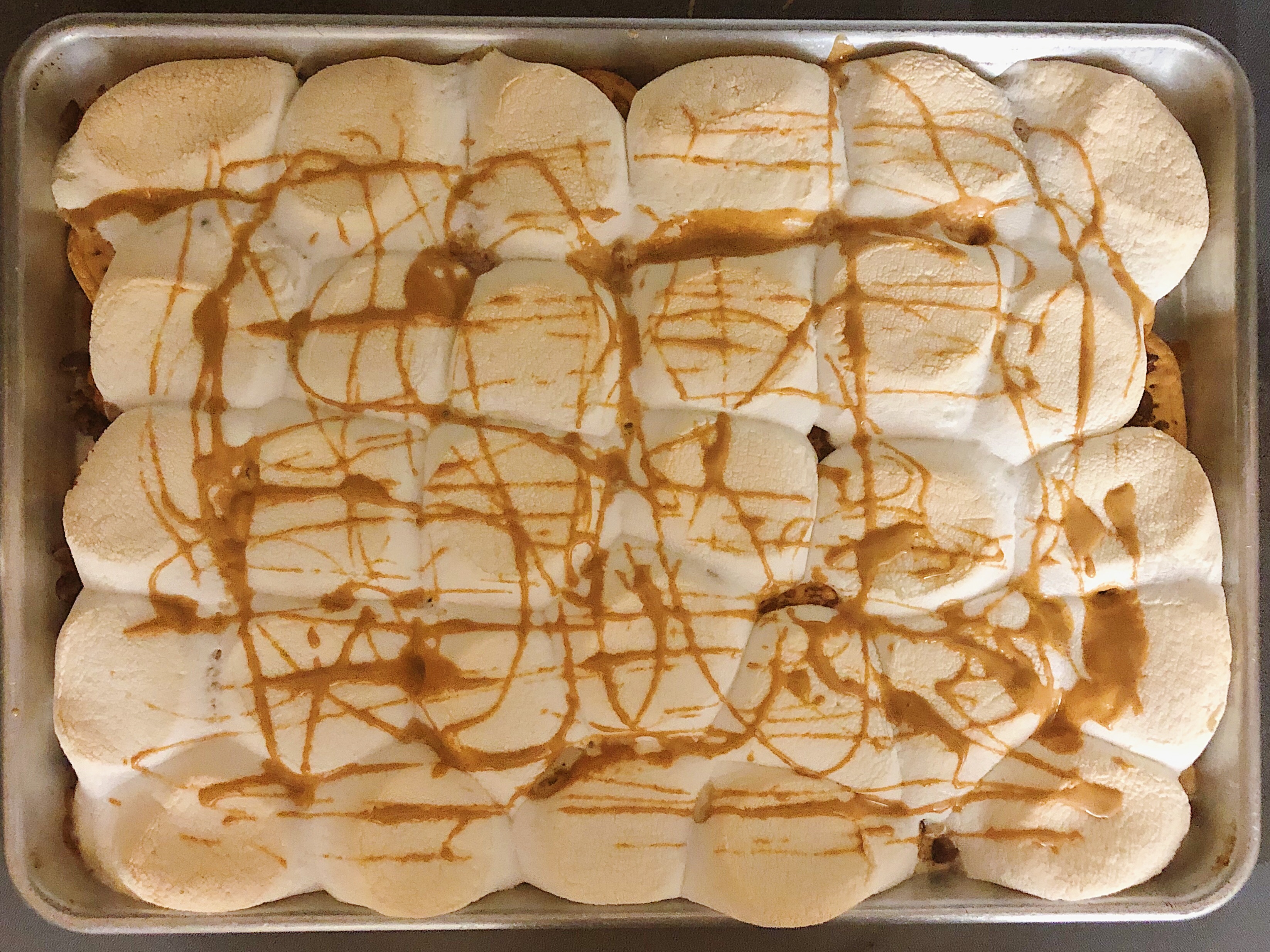 overhead view of homemade s'mores nachos.